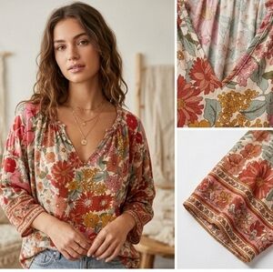 Entro Floral Blouse - Red, Pink, Orange, Green